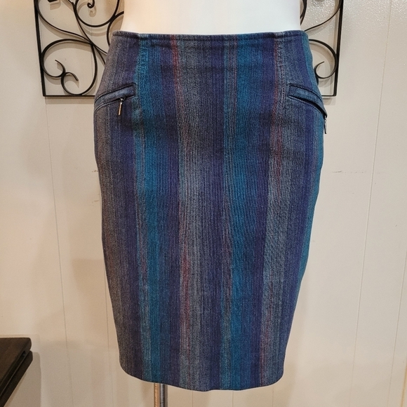 Etcetera Dresses & Skirts - Etcetera Denim Blue Strip Retro Skirt Knee Length
